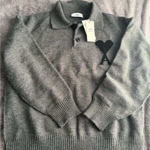 Ami Gray Crewneck Sweater with Black Logo
